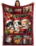 Cat Christmas Blanket – Santa Kitten Patchwork Holiday Throw