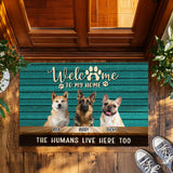 Personalized Turquoise Dog Doormat – Custom Pet Photos & Names Mat