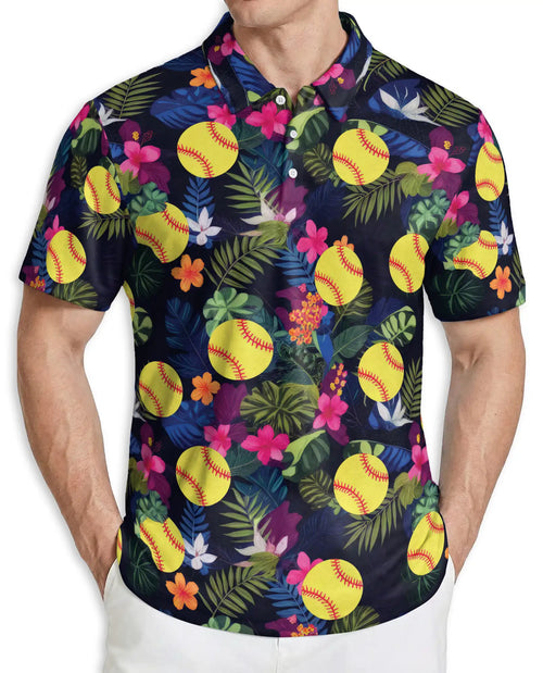 Softball Polo Shirt – Tropical Hibiscus Floral Sports Style | Azhobbyshop