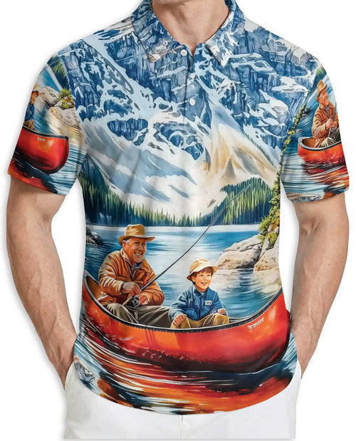 Fishing Canoe 3D Polo Shirt for Men – Mountain Lake Outdoor Style | Azhobbyshop