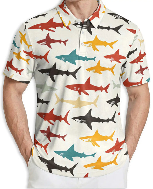 Colorful Shark Pattern Polo Shirt for Shark Lovers | Azhobbyshop