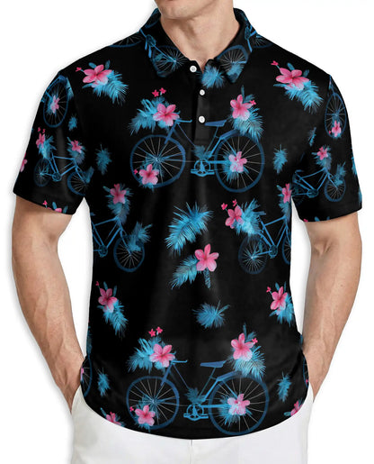 Bicycle Hawaiian 3D Polo Shirt for Men – Tropical Floral Cycling Style | Azhobbyshop