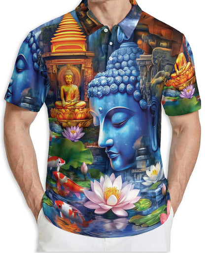 Buddha Lotus Polo Shirt -Zen Spiritual Koi Japanese Style | Azhobbyshop