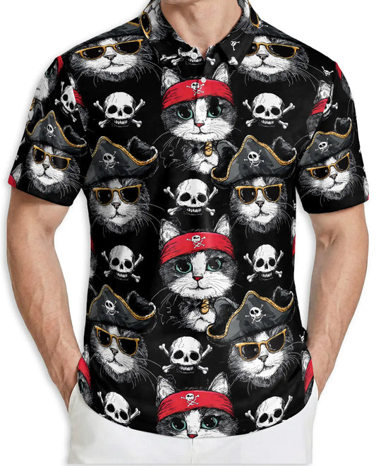 Funny Pirate Cat Skull Black Polo Shirt for Cat Lovers | Azhobbyshop