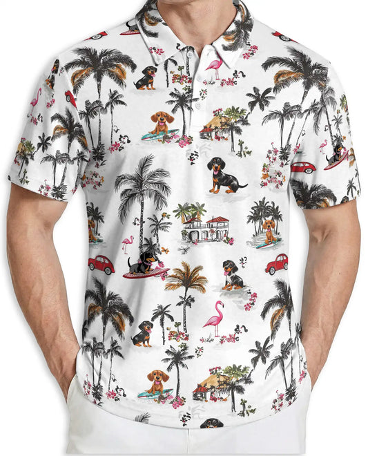 Dachshund Hawaiian 3D Polo Shirt for Men – Tropical Dog Beach Style | Azhobbyshop