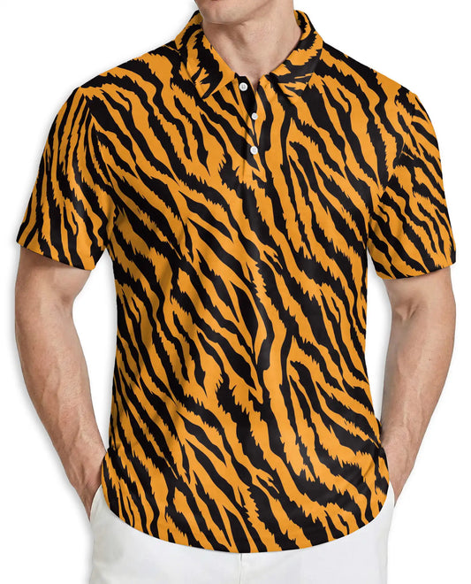 Tiger Skin Polo Shirt – Bold Animal Print Orange Black | Azhobbyshop