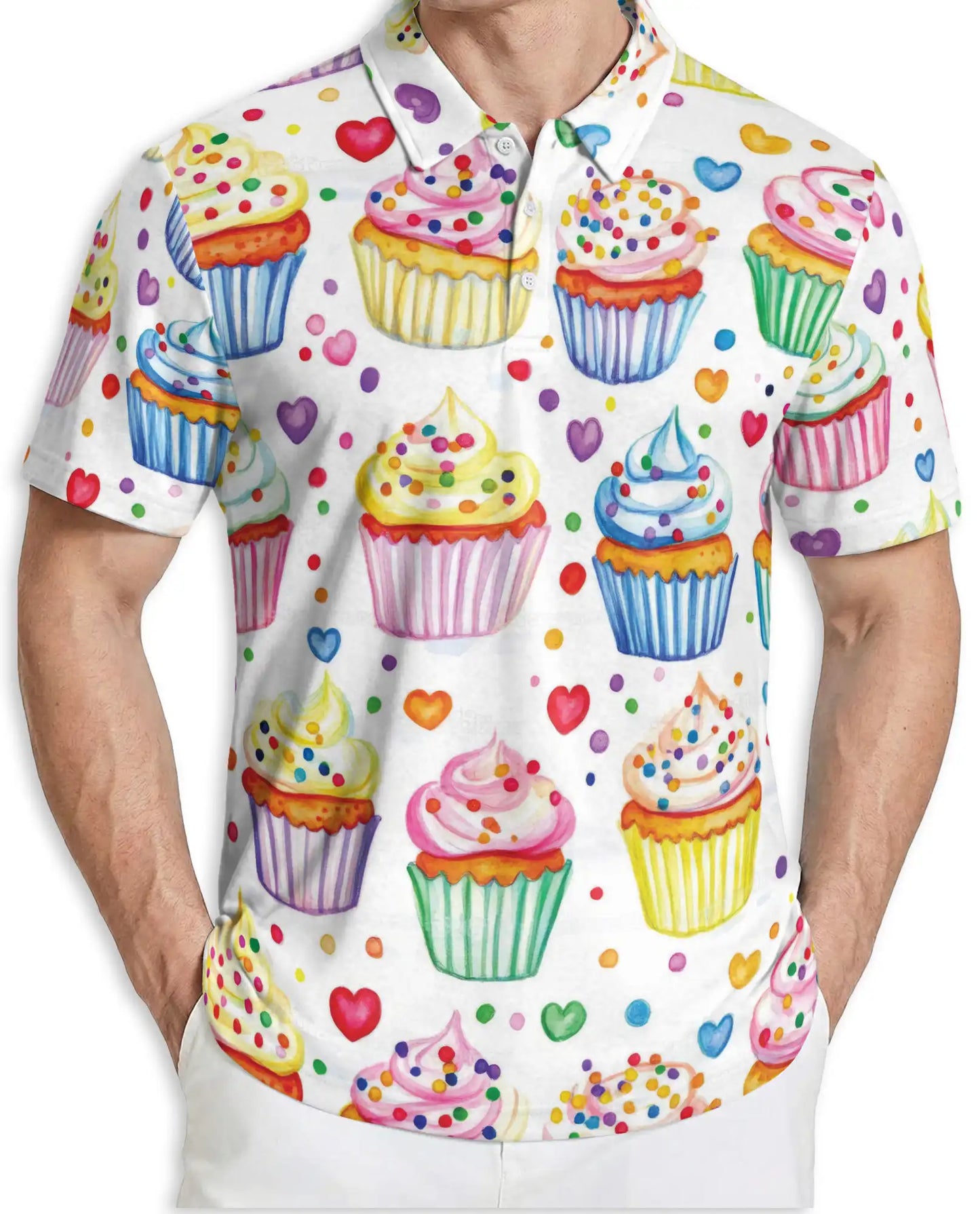 Cupcake Polo Shirt -Colorful Dessert Print Cute Sweet Treat Shirt | Azhobbyshop
