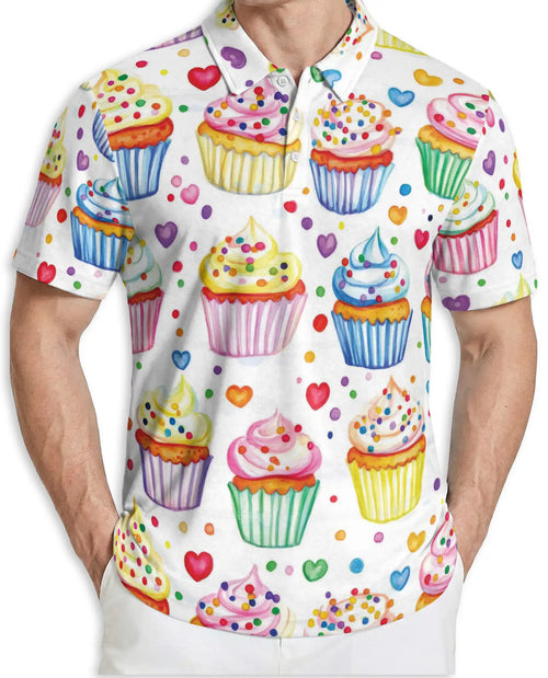 Cupcake Polo Shirt -Colorful Dessert Print Cute Sweet Treat Shirt | Azhobbyshop
