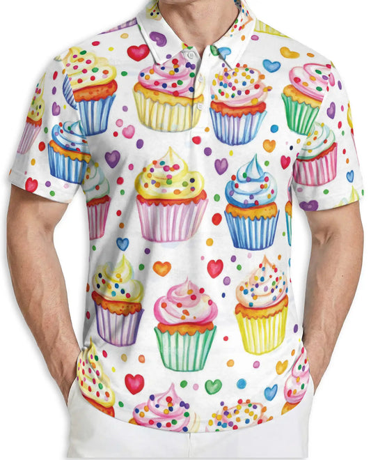 Cupcake Polo Shirt -Colorful Dessert Print Cute Sweet Treat Shirt | Azhobbyshop