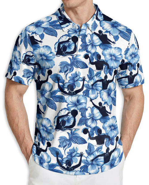 Water Polo Shirt – Blue Floral Hawaiian Sports Shirt | Azhobbyshop