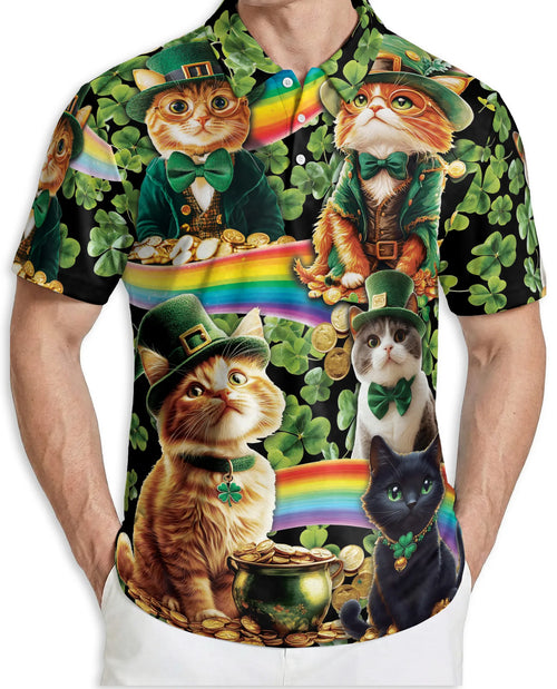 St Patrick Cat 3D Polo Shirt for Men – Lucky Irish Shamrock Style | Azhobbyshop