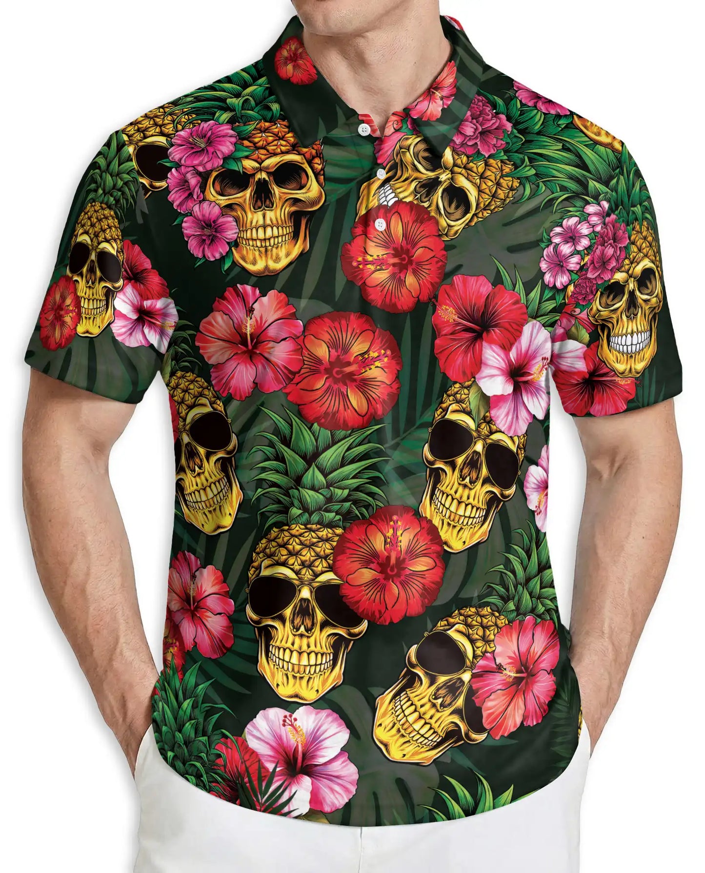 Skull Pineapple 3D Polo Shirt for Men – Tropical Hawaiian Bold Style | Azhobbyshop