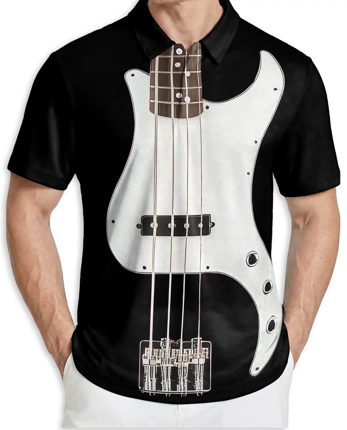 Bass Guitar 3D Polo Shirt for Men – Rock Music Player Style | Azhobbyshop