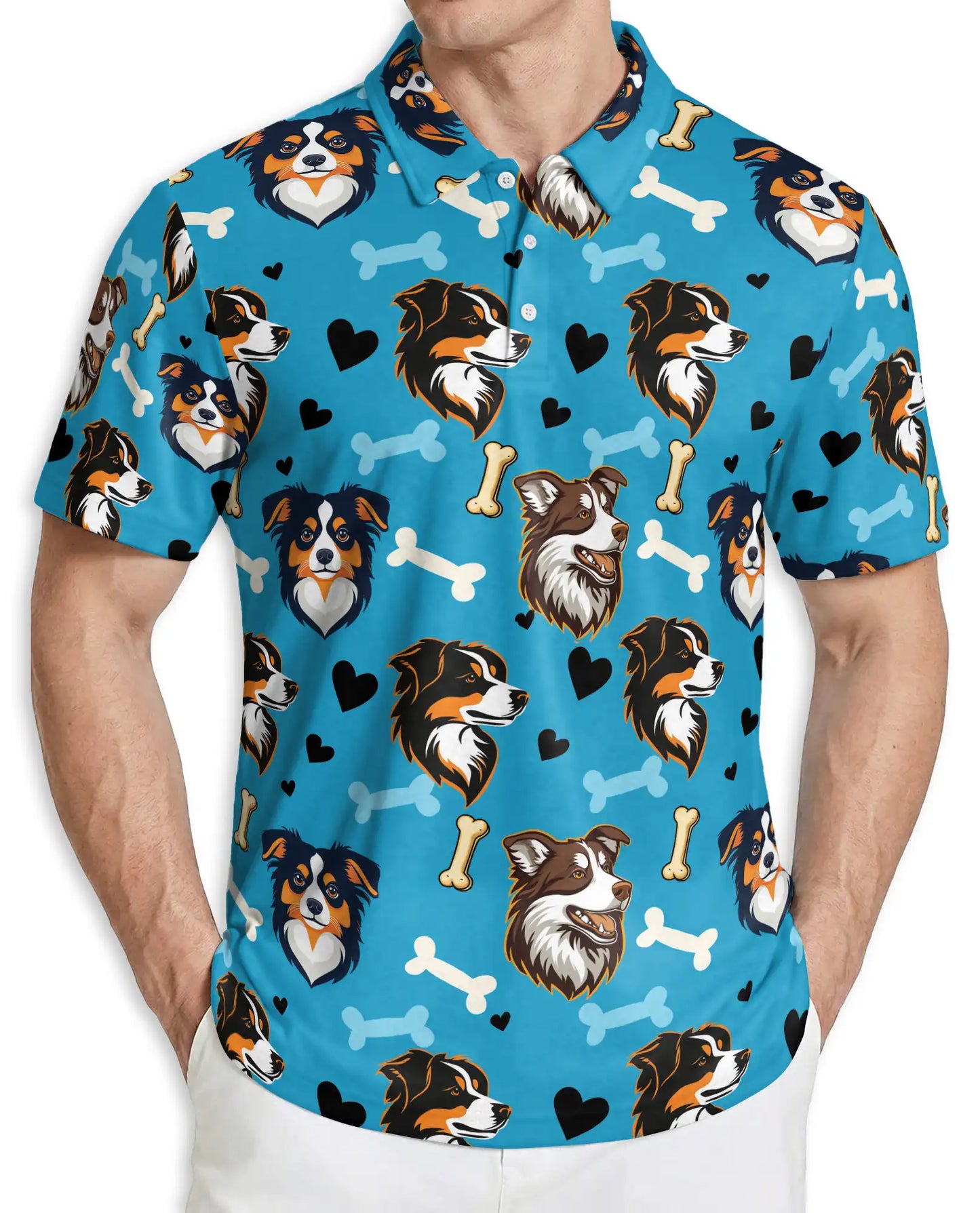 Cute Dog Pattern Polo Shirt – Cartoon Puppy & Bone Print | Azhobbyshop
