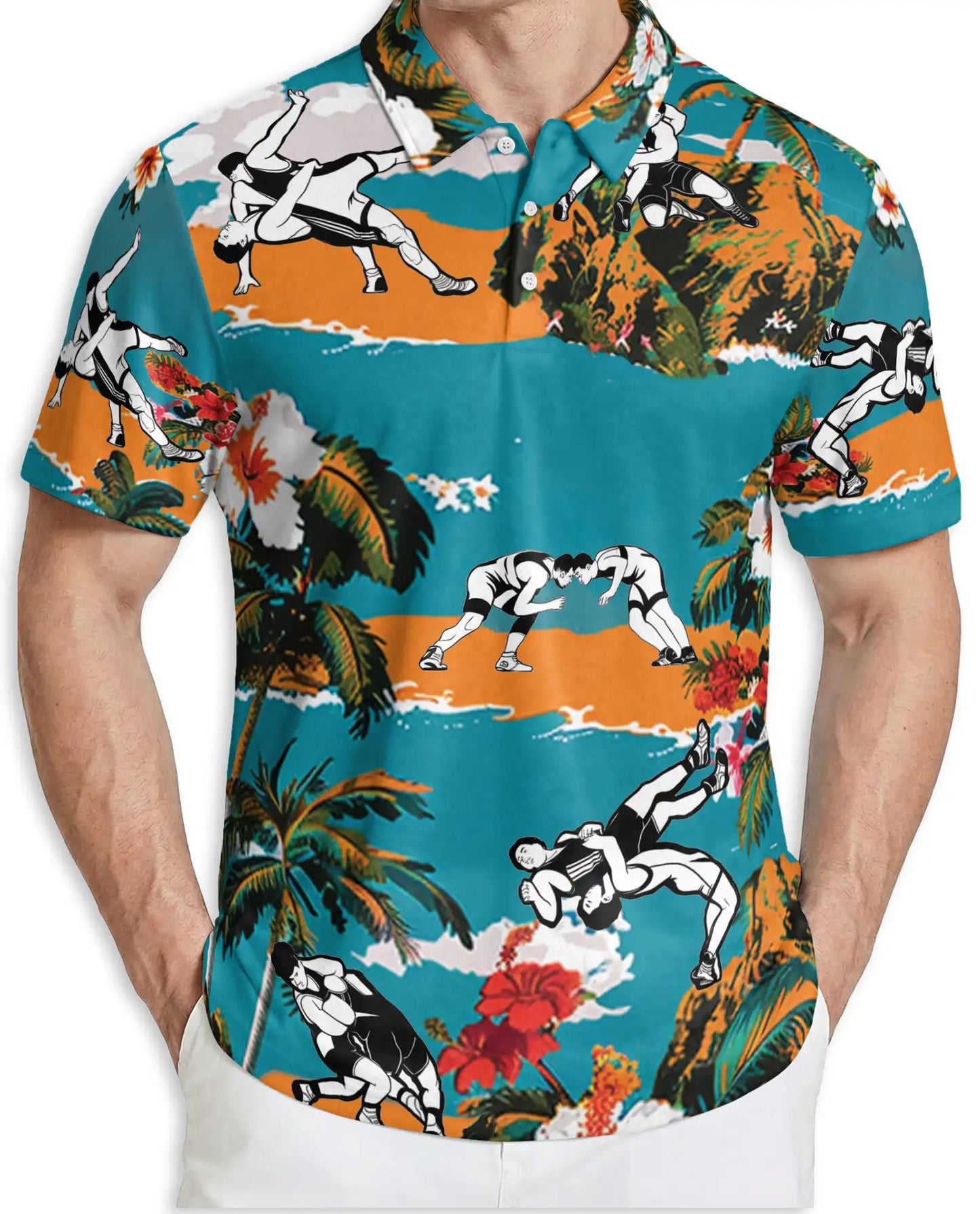 Wrestling Hawaiian Polo Shirt - Tropical Summer Style | Azhobbyshop