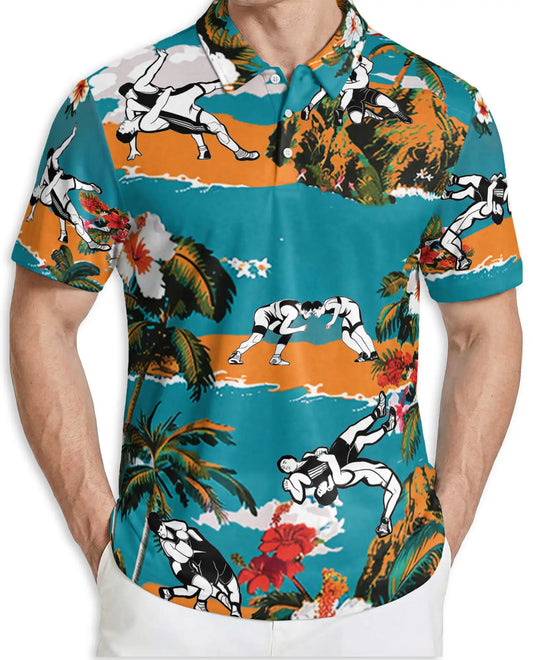 Wrestling Hawaiian Polo Shirt - Tropical Summer Style | Azhobbyshop
