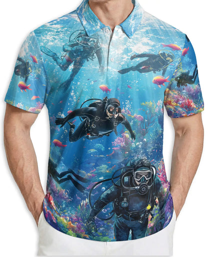 Scuba Diving 3D Polo Shirt for Men – Ocean Adventure Diver Style | Azhobbyshop