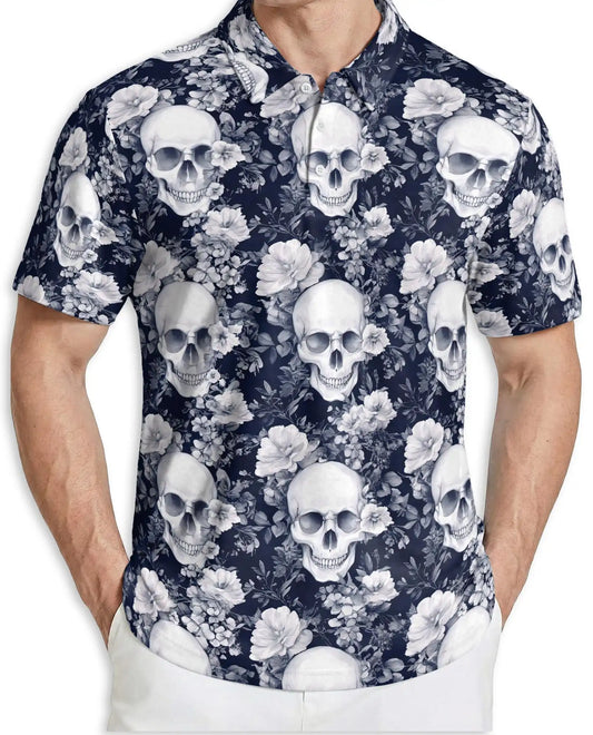 Skull Floral Polo Shirt- Gothic Dark Aesthetic Style | Azhobbyshop