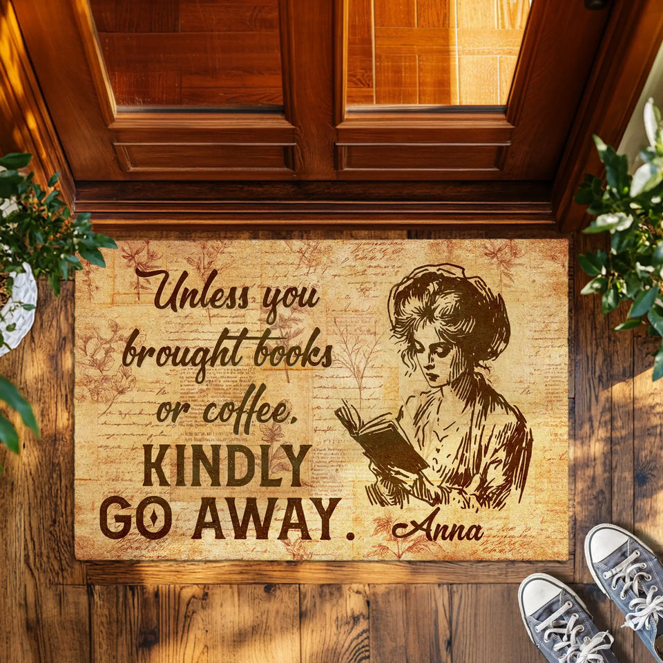 Personalized Book Lover Doormat – Books & Coffee Welcome Mat