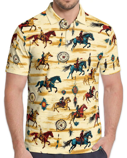 Wild Horse 3D Polo Shirt for Men – Western Native American Style Print | Azhobbyshop