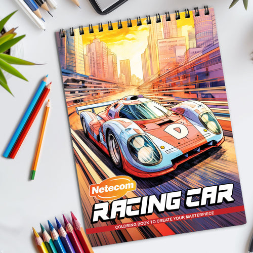 Racing Car Spiral Bound Coloring Book, High-Speed Racing Cars for Thrilling Coloring Fun, Ideal for Motorsport Fans and Speed Seekers