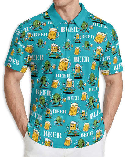 Funny Beer 3D Polo Shirt for Men – Skateboard Hop Party Design | Azhobbyshop