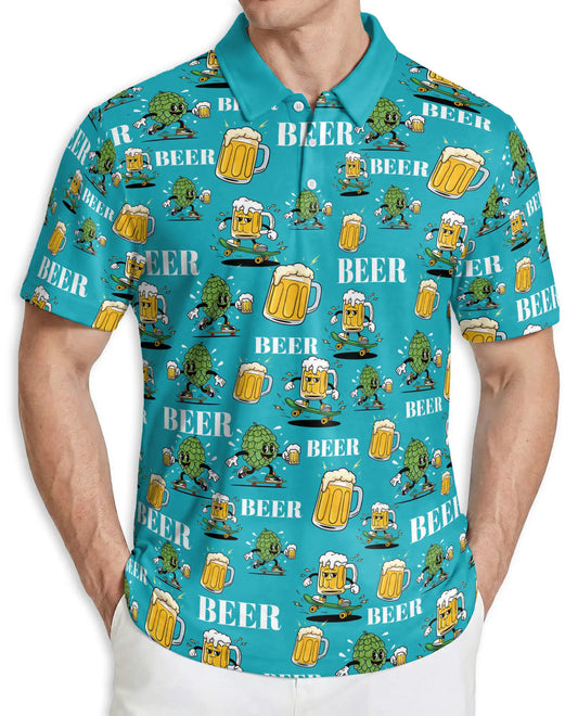 Funny Beer 3D Polo Shirt for Men – Skateboard Hop Party Design | Azhobbyshop