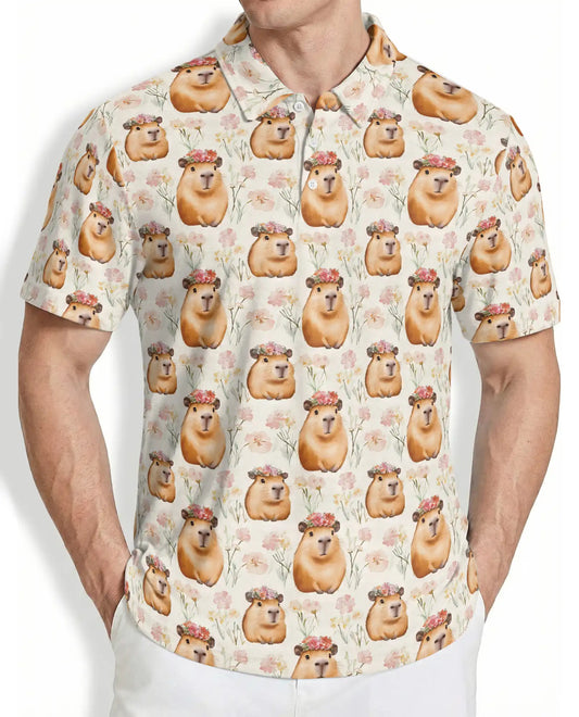 Cute Capybara Floral 3D Polo Shirt for Men – Funny Animal Pattern | Azhobbyshop