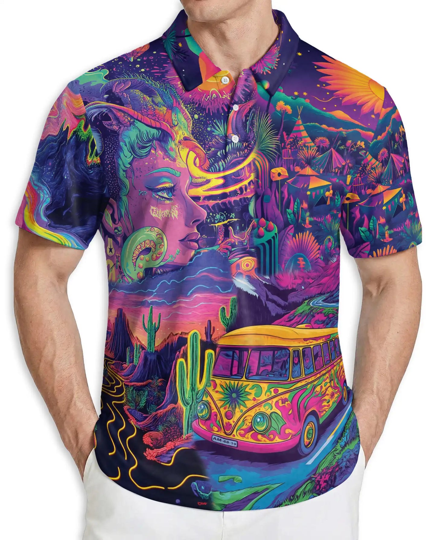 Camping Hippie Psychedelic Van Polo Shirt | Azhobbyshop