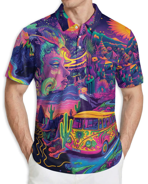 Camping Hippie Psychedelic Van Polo Shirt | Azhobbyshop