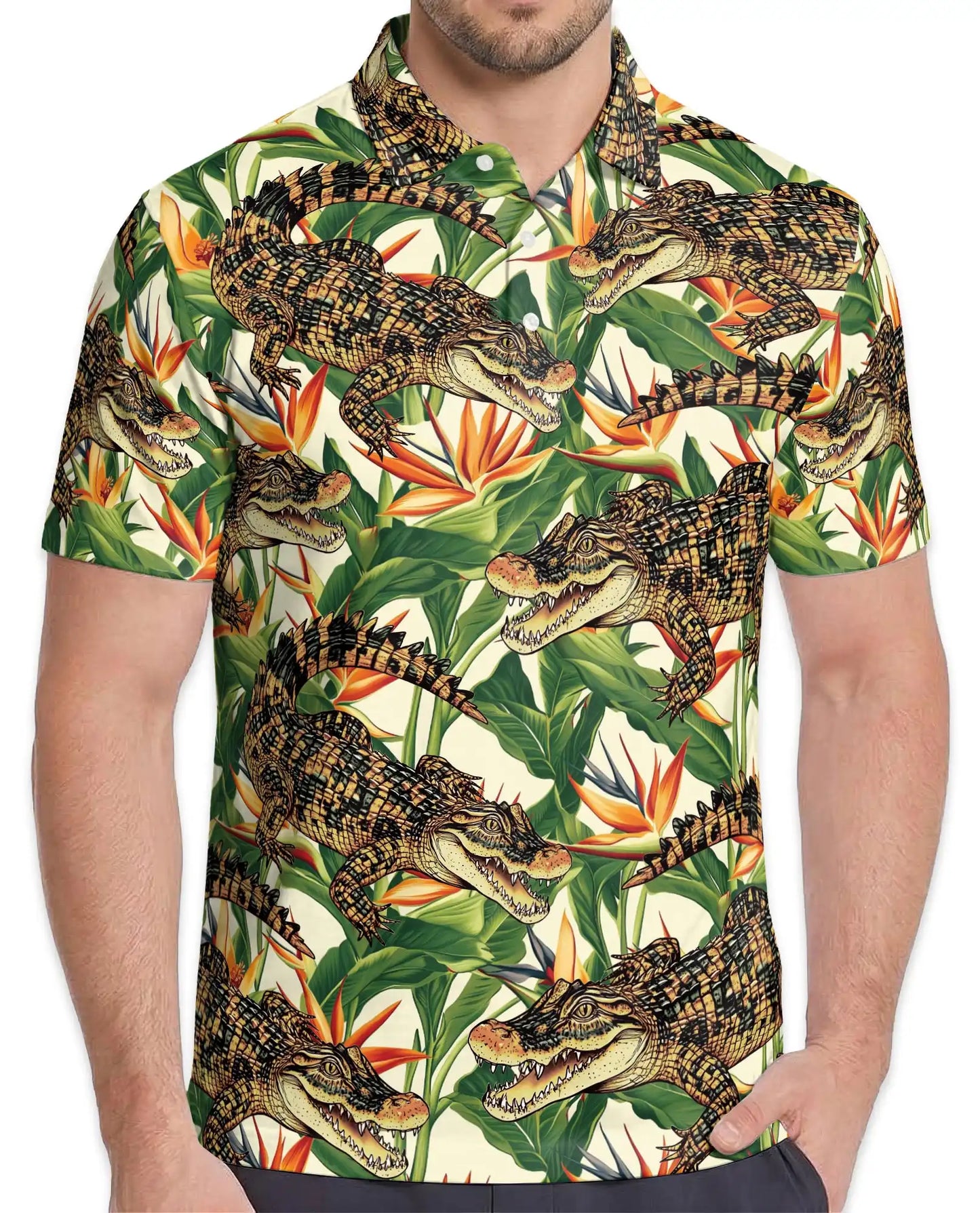 Crocodile Alligator Polo Shirt -Tropical Gator Print Summer Shirt | Azhobbyshop