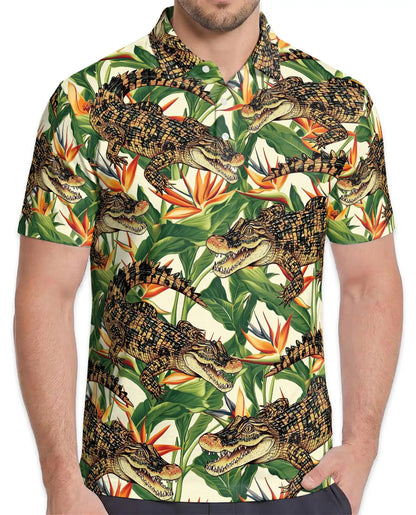Crocodile Alligator Polo Shirt -Tropical Gator Print Summer Shirt | Azhobbyshop