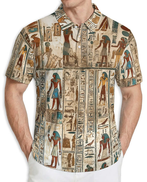 Ancient Egypt Hieroglyph 3D Polo Shirt for Men – Vintage Egyptian Art Print | Azhobbyshop