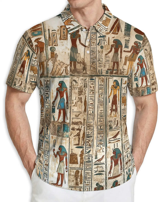 Ancient Egypt Hieroglyph 3D Polo Shirt for Men – Vintage Egyptian Art Print | Azhobbyshop