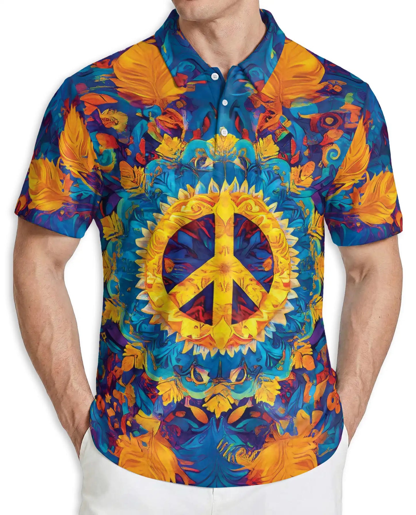 Peace Sign 3D Polo Shirt for Men – Psychedelic Hippie Festival Style | Azhobbyshop