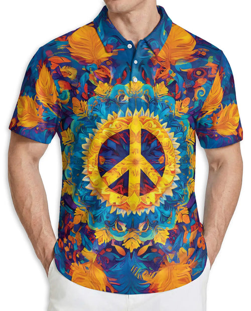Peace Sign 3D Polo Shirt for Men – Psychedelic Hippie Festival Style | Azhobbyshop