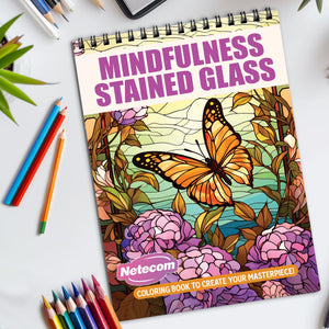 Mindfulness Stained Glass Spiral Bound Coloring Book, Intricate Stained Glass Designs for Mindful Coloring, Ideal for Art Lovers Seeking a Meditative Challenge