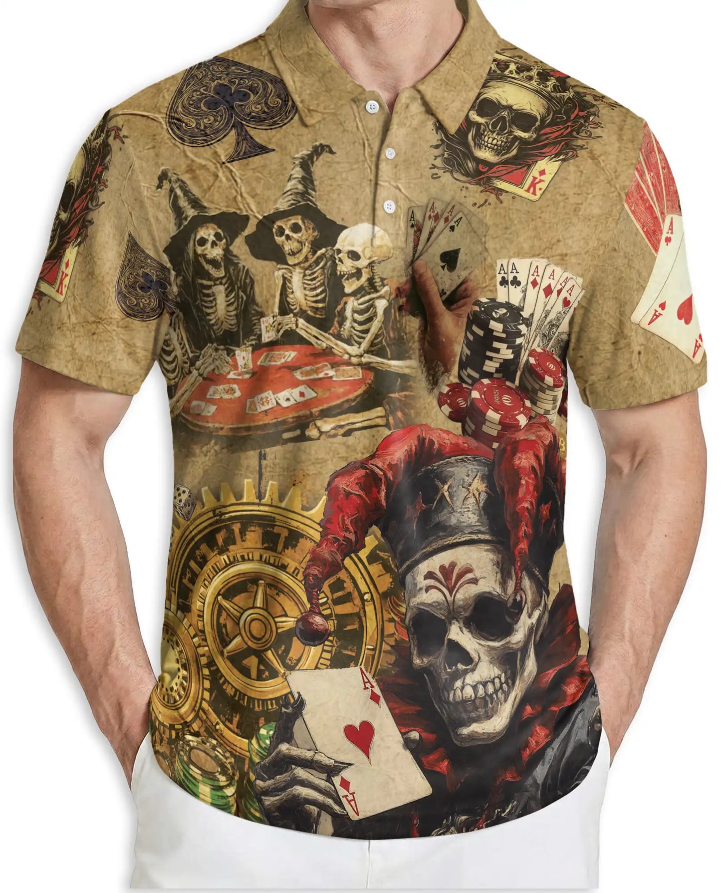 Skull Poker Polo Shirt- Gambling Casino Vintage Style | Azhobbyshop