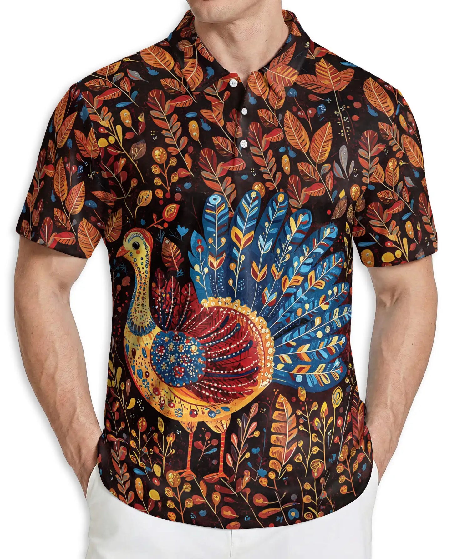 Turkey Autumn Polo Shirt – Fall Harvest Thanksgiving 3D Graphic | Azhobbyshop