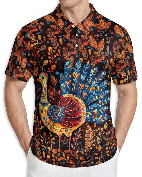 Turkey Autumn Polo Shirt – Fall Harvest Thanksgiving 3D Graphic | Azhobbyshop