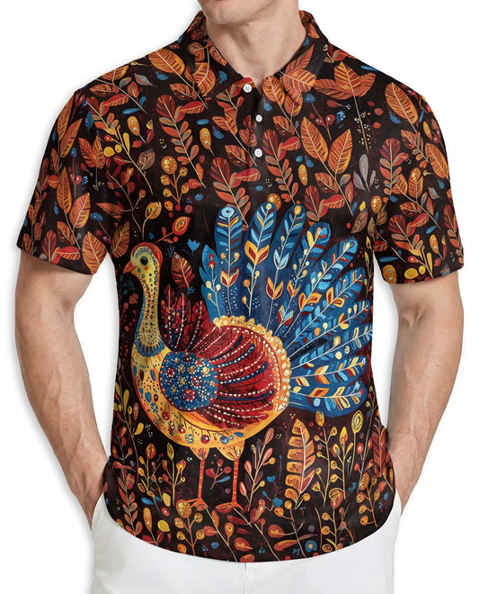 Turkey Autumn Polo Shirt – Fall Harvest Thanksgiving 3D Graphic | Azhobbyshop