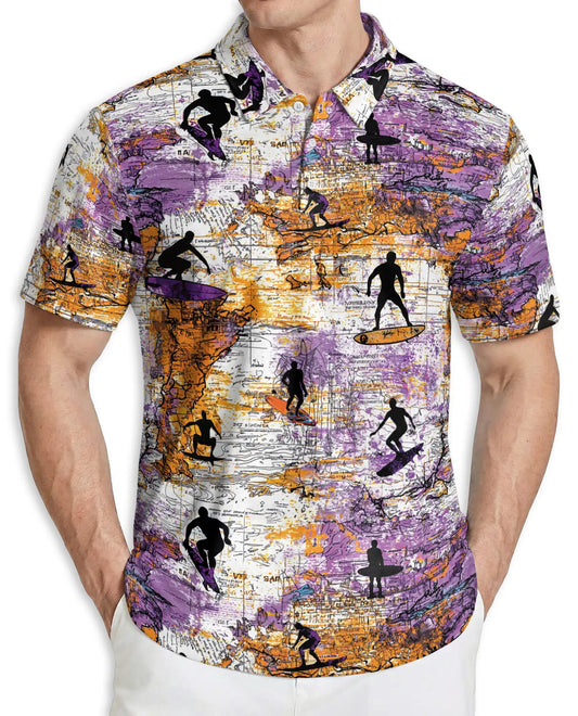 Surfing Polo Shirt – Vintage Map Surf Art Style | Azhobbyshop
