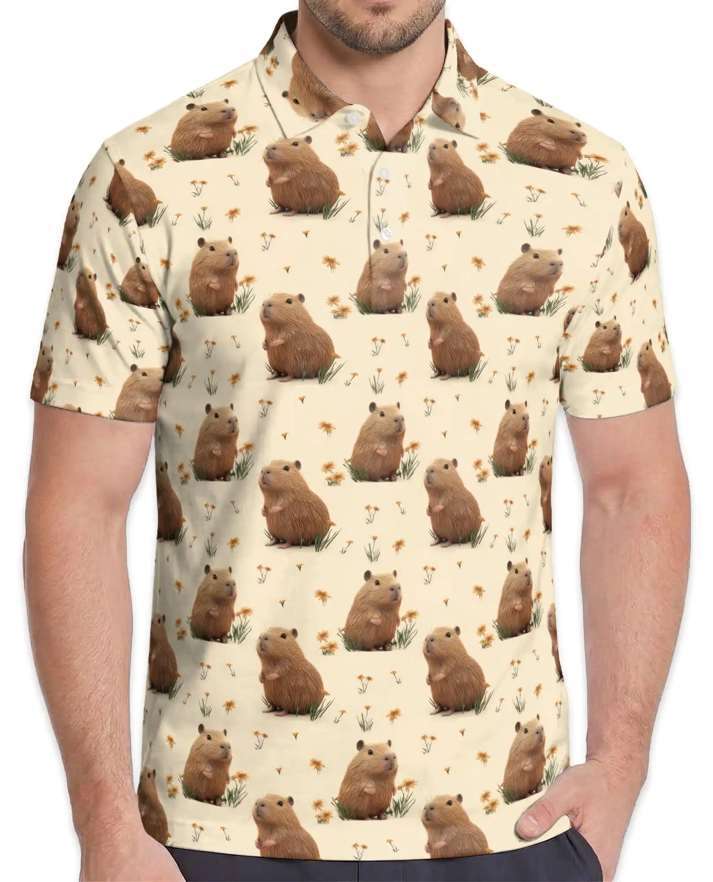Cute Capybara 3D Polo Shirt for Men – Funny Animal Lover Gift | Azhobbyshop