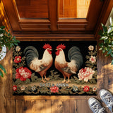 Personalized Rooster Couple Doormat – Custom Names Floral Farm Mat