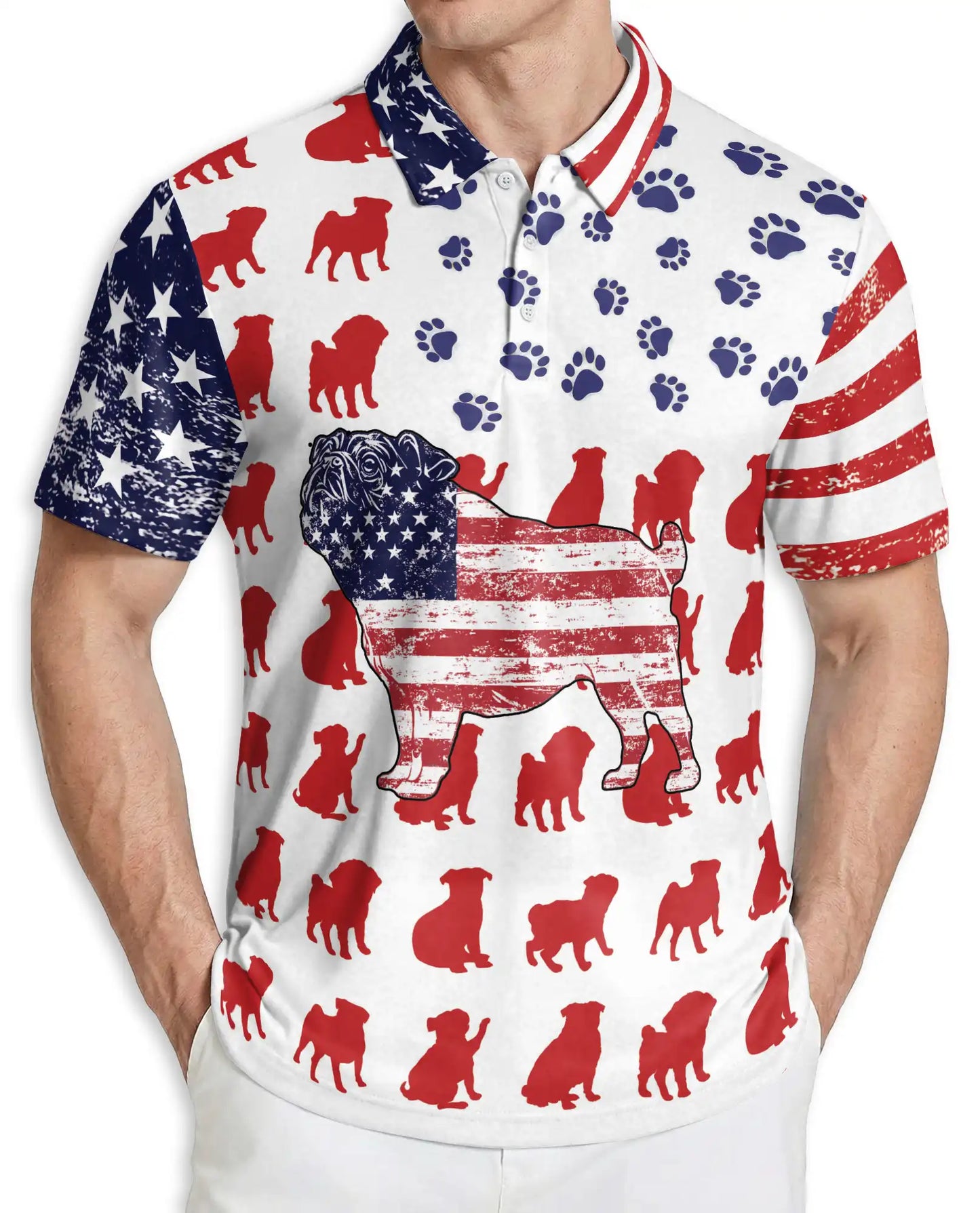 Pug American Flag Patriotic Polo Shirt | Azhobbyshop