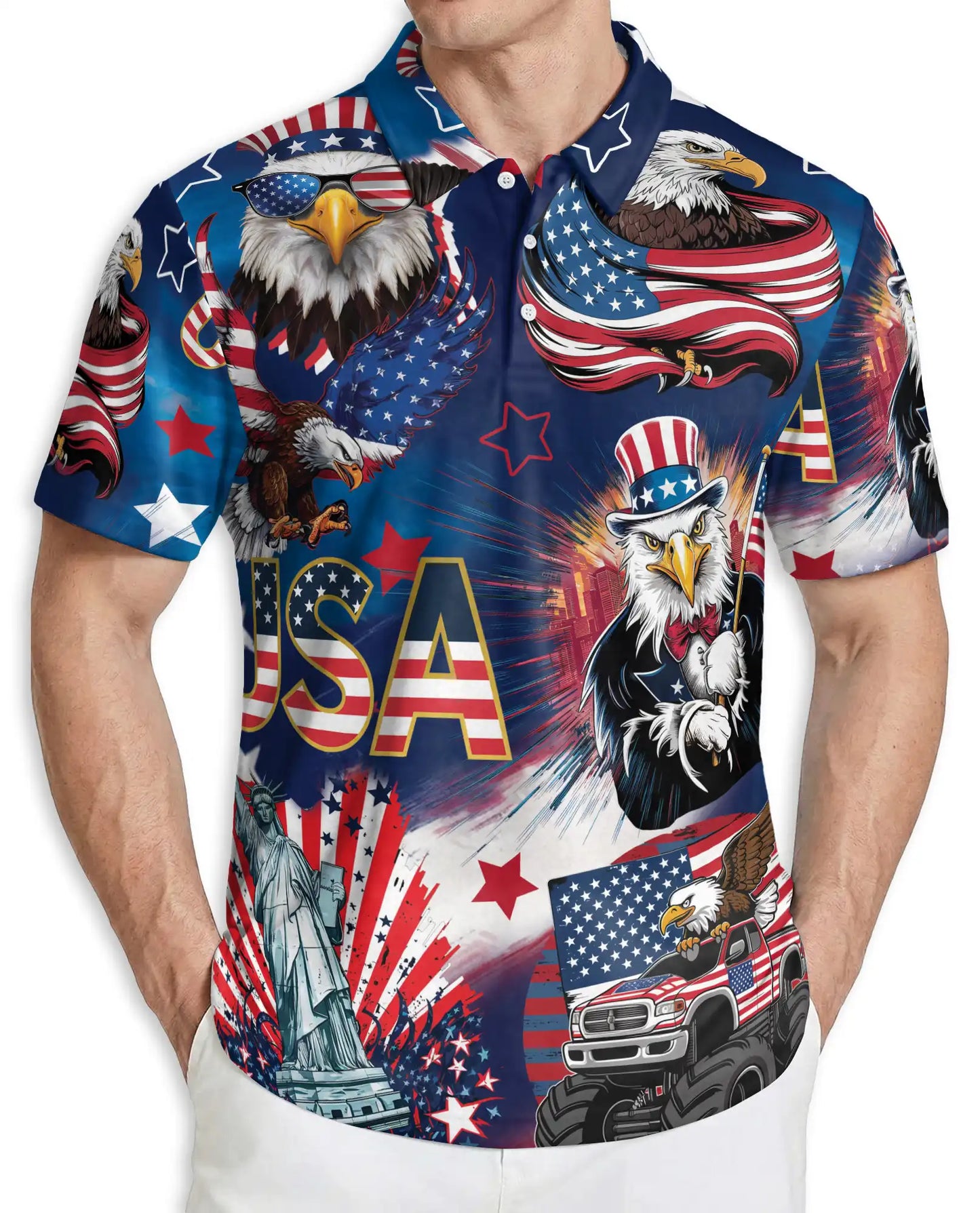 USA Eagle Patriotic Polo Shirt – American Flag Freedom Print | Azhobbyshop