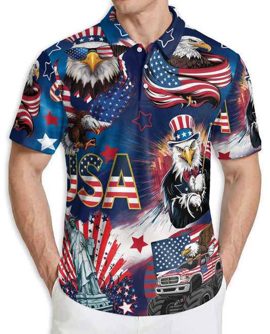 USA Eagle Patriotic Polo Shirt – American Flag Freedom Print | Azhobbyshop