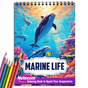 Marine Life Spiral Bound Coloring Book, Discover the Marvels of the Sea with 30 Pages of Intricate Coloring Artwork, Celebrating Marine Life in all its Splendor