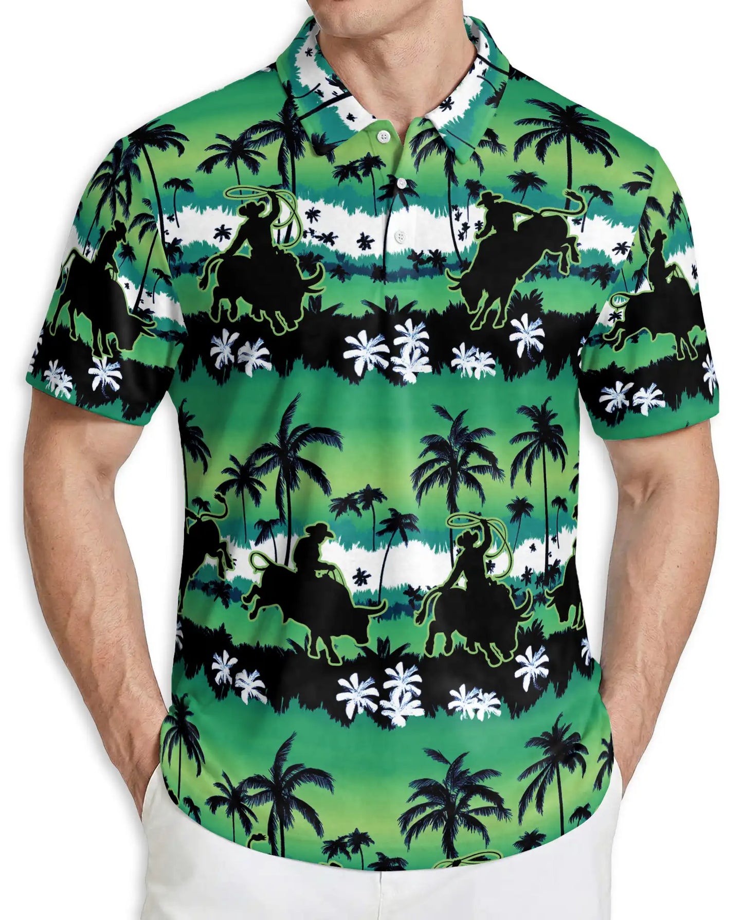 Cowboy Tropical Polo Shirt – Rodeo Palm Tree Western Print | Azhobbyshop