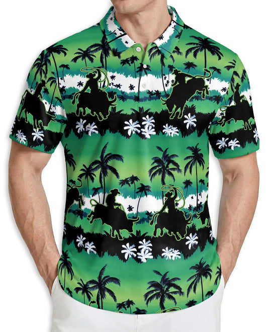 Cowboy Tropical Polo Shirt – Rodeo Palm Tree Western Print | Azhobbyshop